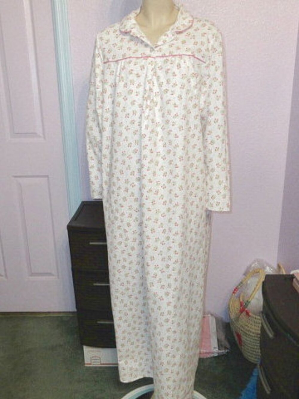 Vtg 80s Sears Flannel Nightgown Size L Ditsy Floral Long Granny Tradwife Prairie